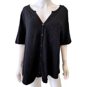 NEW CASLON NORDSTROM Women's Black Cotton V Neck Button Up Top Size L